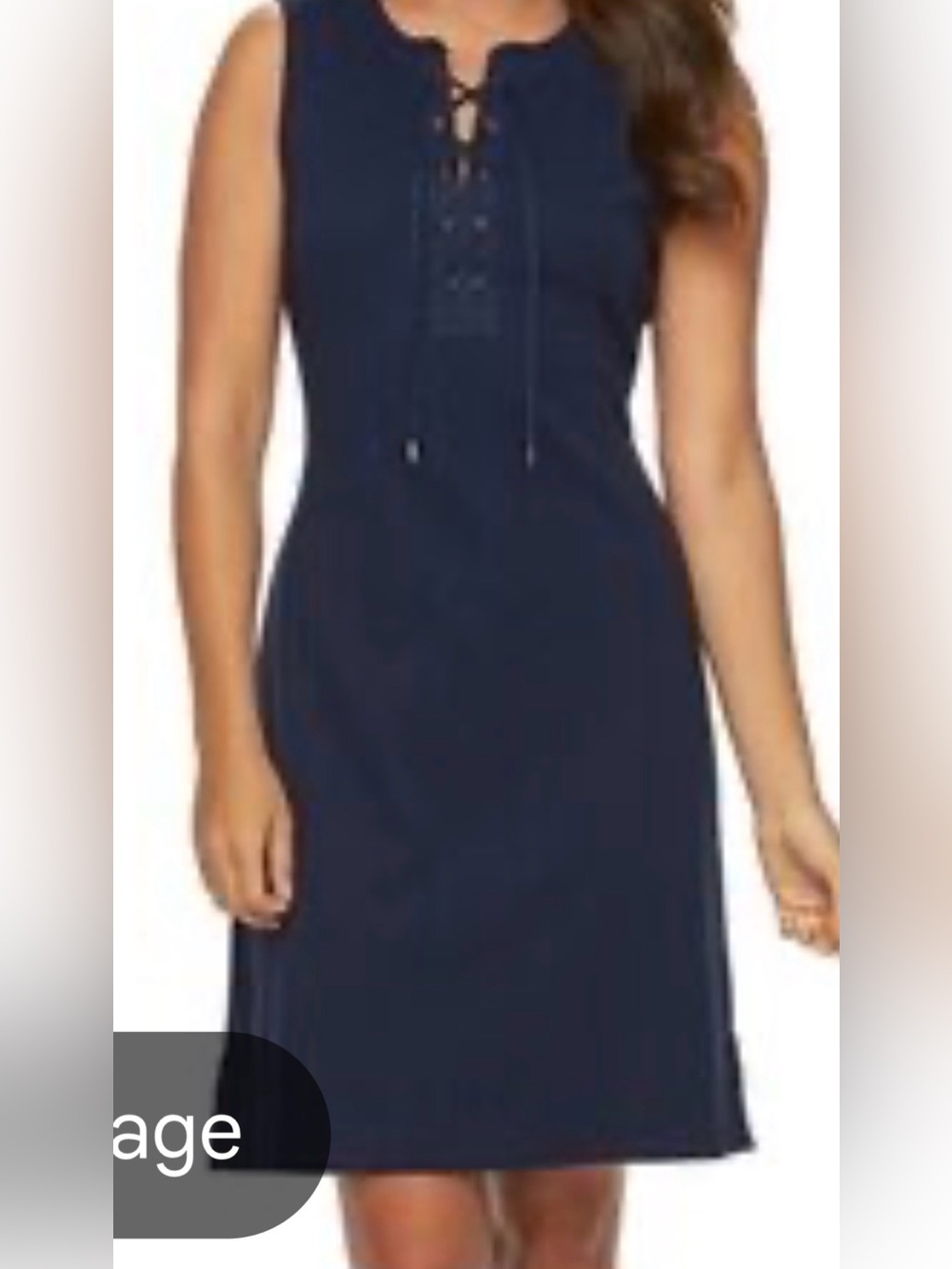 Chaps Petite  Navy Lace-Up Sleeveless Cotton Tank Dress